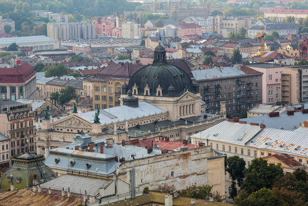 View down on the roofs of the Ukrainian city of Lviv - Фото, изображение
