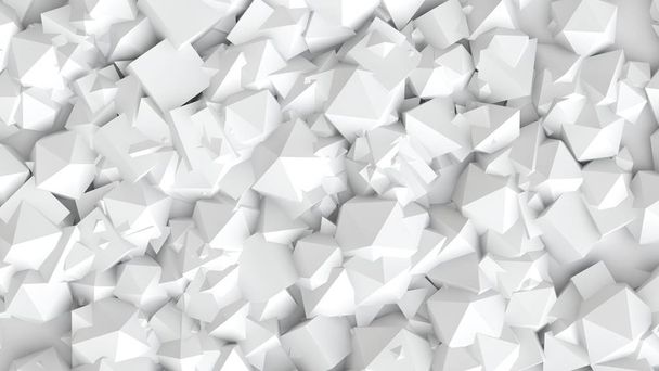 Abstraktion, das Bild der Pluralität geometrischer Formen unterschiedlicher Größe, die einen weißen Hintergrund bilden. die Vorstellung von Chaos und Unordnung. 3D-Darstellung - Foto, Bild