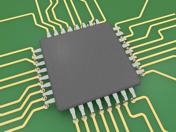 Imagem da CPU em um fundo verde Placa. A ideia de inteligência artificial IA. Renderização 3D
 - Foto, Imagem
