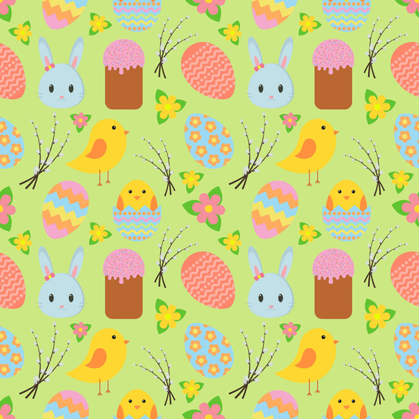 Easter. Seamless pattern with traditional Easter symbols for wrapping paper, wallpaper, web page backgrouns and more. - Vector, Image