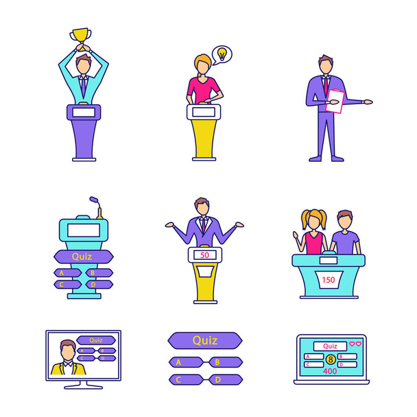 Quiz show color icons set on white background - Vector, Image
