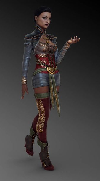 Mooie Fantasy vrouw met een donkere huid Armor te dragen - Foto, afbeelding