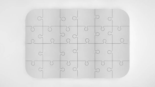 White puzzle from many puzzle on white background. Place for text. 3D rendering. - Foto, imagen
