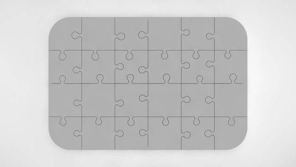 White puzzle from many puzzle on white background. Place for text. 3D rendering. - 写真・画像