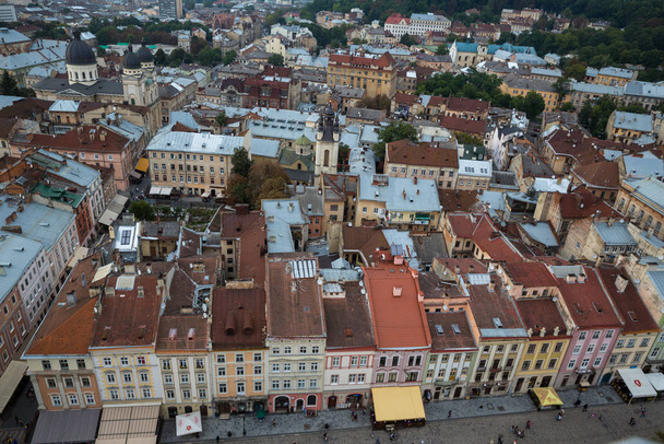 View down on the roofs of the Ukrainian city of Lviv - Фото, зображення