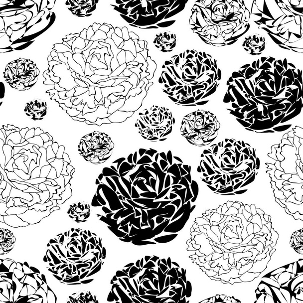 Peony Garden-Flowers in Bloom seamless repeat pattern Background in Black and White - Wektor, obraz