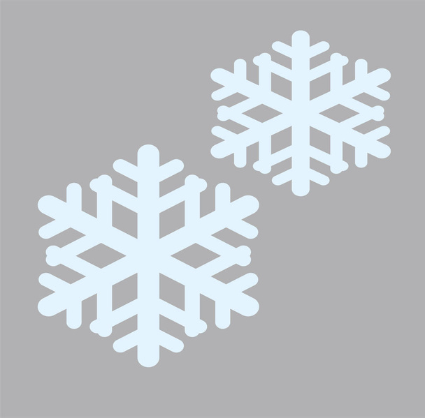 Δύο επίπεδες ανυσματικά εικονίδια νιφάδες χιονιού σε γκρι φόντο. Χειμώνας εικόνες - ιδέες για ένα λογότυπο. Σιλουέτα του close-up νιφάδες χιονιού - Διάνυσμα, εικόνα