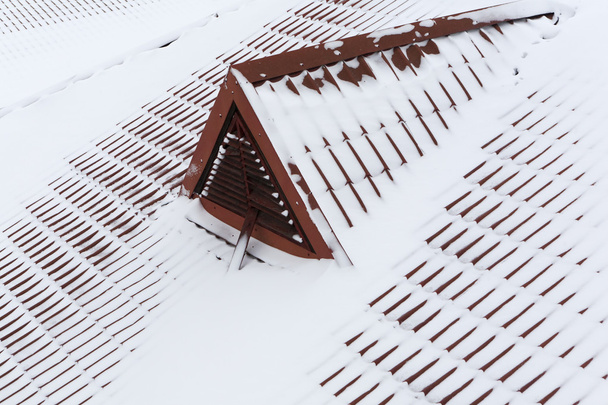 sneeuw op metalen tegels van daken - Foto, afbeelding