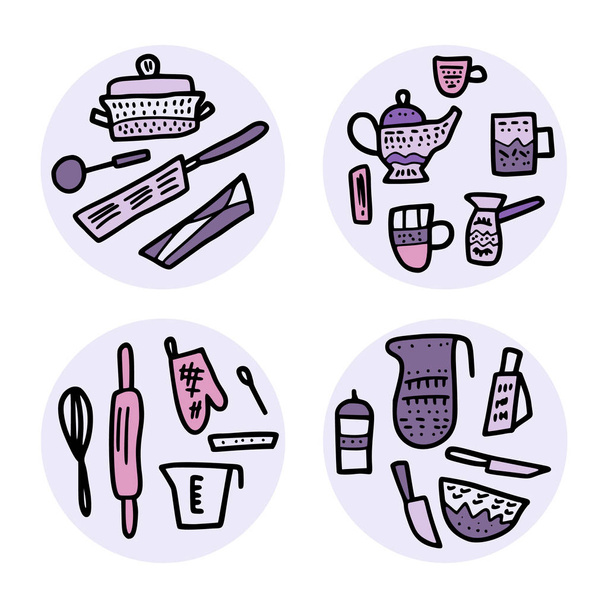 Σύνολο των διανυσματικών εξοπλισμό κουζίνας σε στυλ doodle. - Διάνυσμα, εικόνα