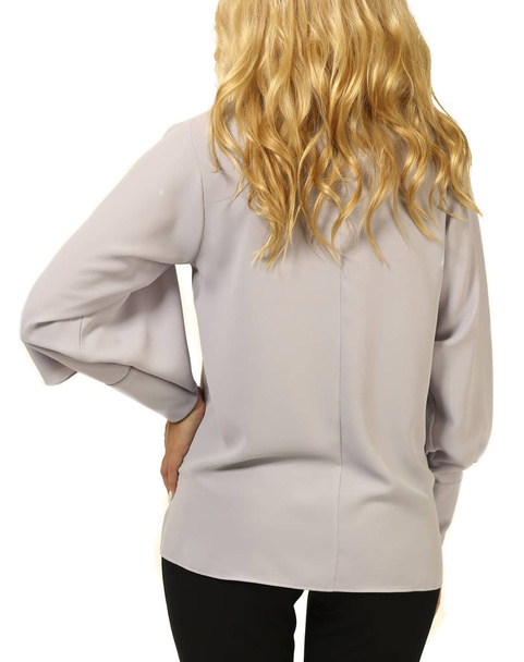 blond business woman with model girl in white long sleeve formal blouse close up photo isolated on white back view - Φωτογραφία, εικόνα