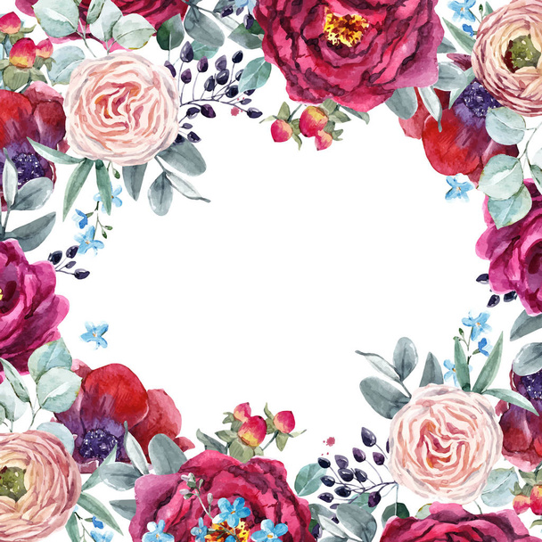 Watercolor floral frame - Vector, Imagen