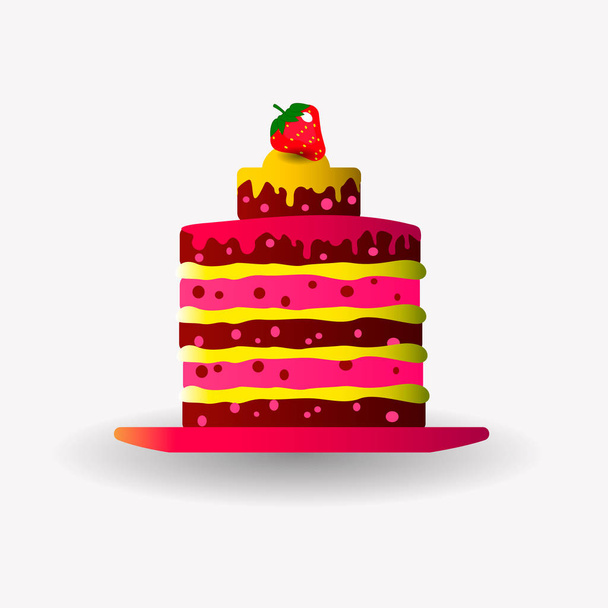 Νόστιμο κέικ με ζουμερές φράουλες. Εικονογράφηση διάνυσμα. - Διάνυσμα, εικόνα