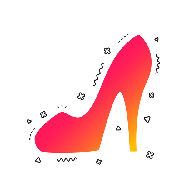 Women sign. Women's shoe icon. High heels shoe symbol. Colorful geometric shapes. Gradient footwear icon design.  Vector - Wektor, obraz