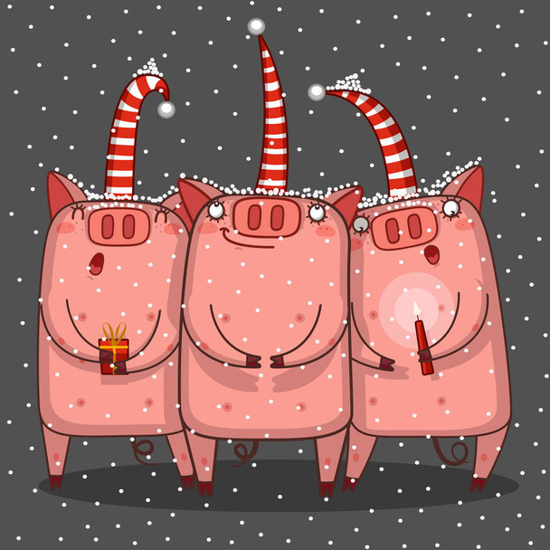Trio of pigs are singing a Christmas song. - Vector, Image