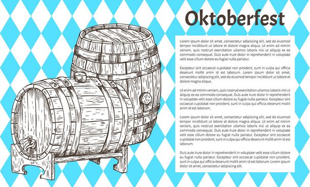Madera cerveza barril boceto estilo Oktoberfest cartel
 - Vector, Imagen