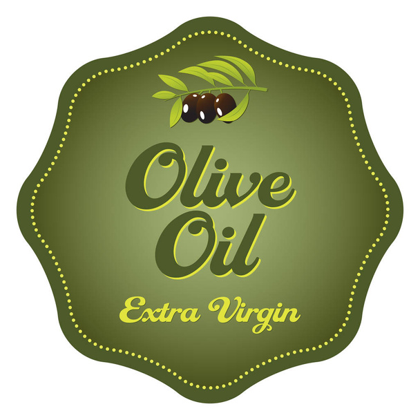 Green shaped olive oil tag, with a twig of olive tree - Vector, Imagen