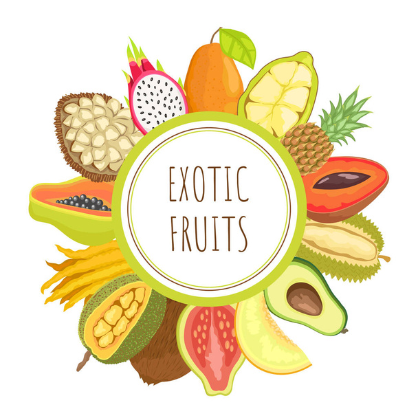 Exotic Fruits Papaya Mamey Pitaya Poster Vector - Vettoriali, immagini