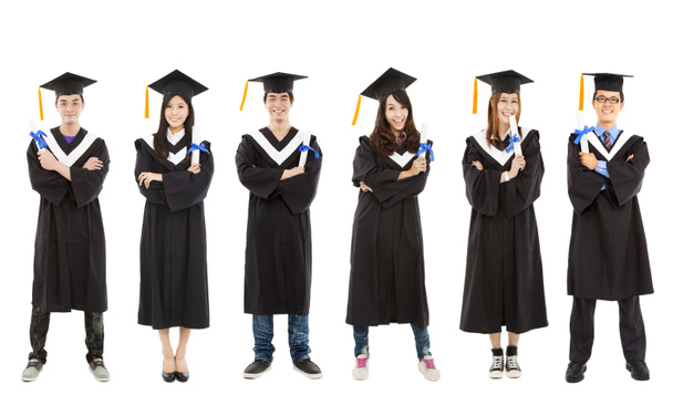 comprimento total do grupo de jovens estudantes de pós-graduação feliz
 - Foto, Imagem