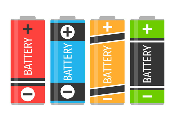 Een set van vier kleurrijke batterijen - Vector, afbeelding