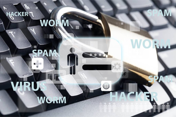 padlock on on modern laptop keyboard, Security system concept - Photo, Image
