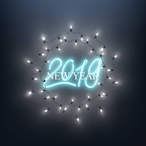 Merry Christmas and Happy New Year decorative background with shiny led lights - Vector, Image