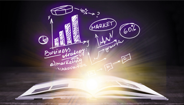 Book  and  figures market network leader investments statistics pop-up - Foto, Bild