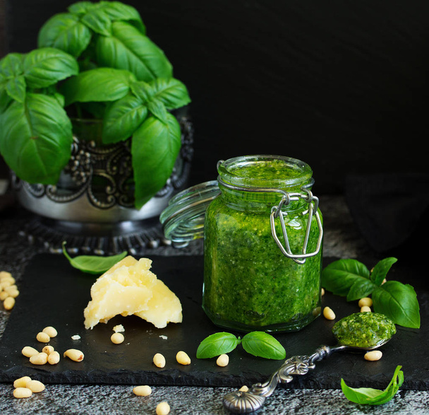 Pesto sauce with basil, pine nuts and Parmesan. - Foto, Bild