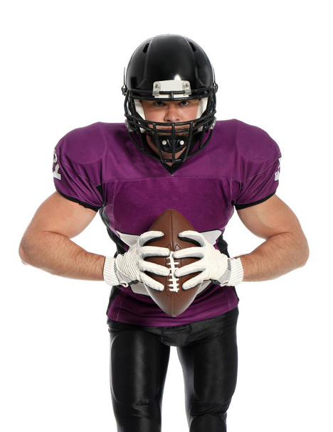 American football player with ball on white background - Foto, Imagem