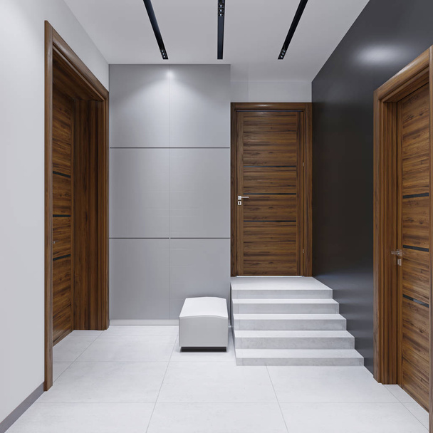 Modern entrance hall in a minimalist style. 3d rendering. - Photo, Image