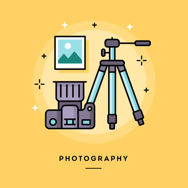 Photography, flat design thin line banner - Vector, Image