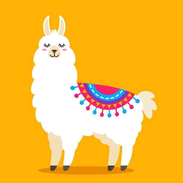 Funny llama alpaca with cacti. Template for printing on textiles, T-shirt. vector illustration - Vektör, Görsel