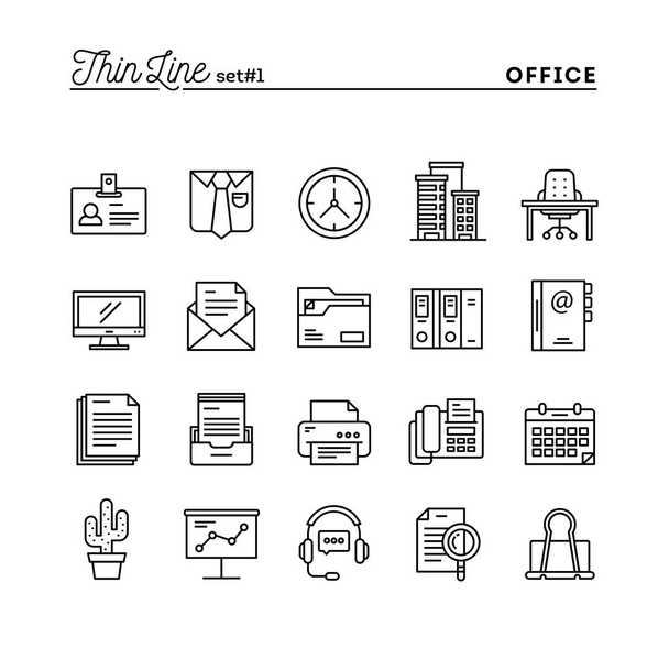 Coisas de escritório, linha fina ícones conjunto
 - Vetor, Imagem