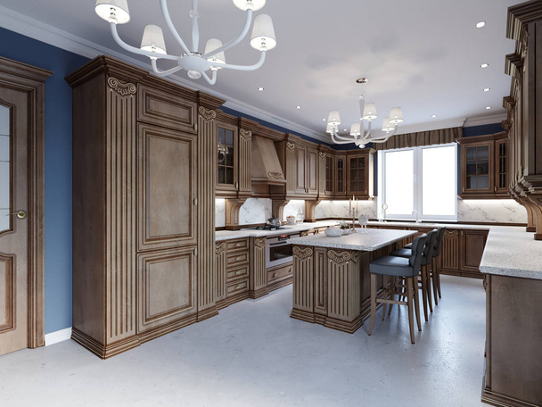 Sala de cozinha moderna com nova combinação de armazenamento e eletrodomésticos. Renderização 3d
 - Foto, Imagem