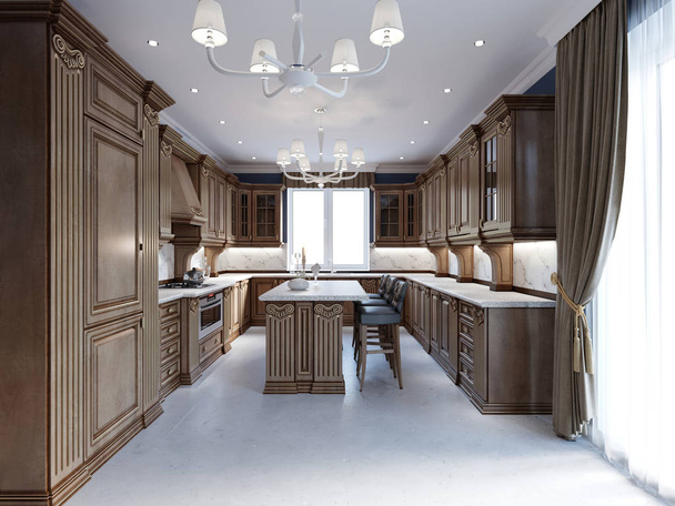 Modern kitchen room with new storage combination and appliances. 3d rendering - Φωτογραφία, εικόνα