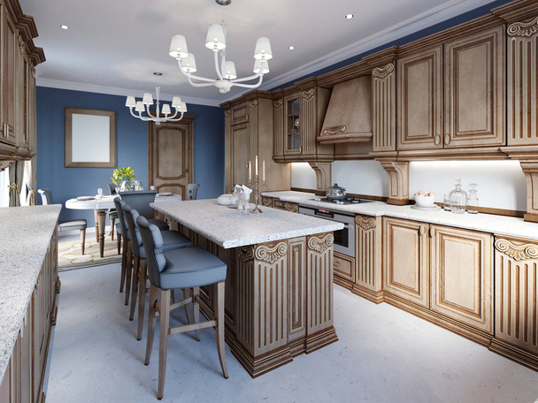 Cucina in casa di lusso con mobili in legno. rendering 3d
 - Foto, immagini