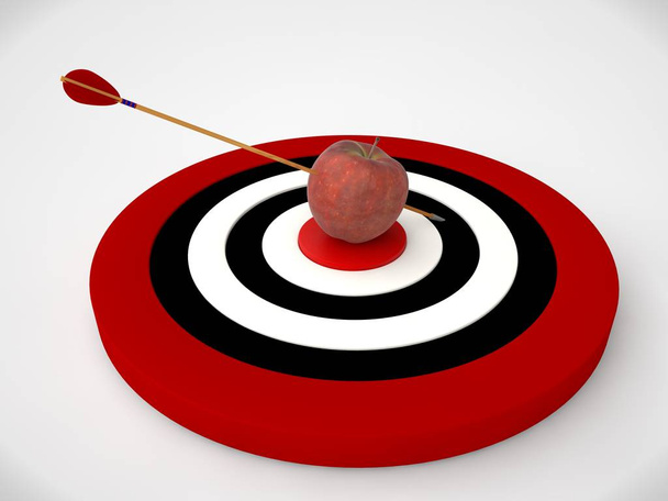 an image of a target of concentric red rings and arrows, hit the target in the bone. The image on a white background. 3D rendering. The idea of success and good luck. - Photo, Image