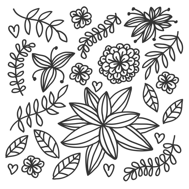 Botanical floral flower  doodle elements vector set - Vektor, kép