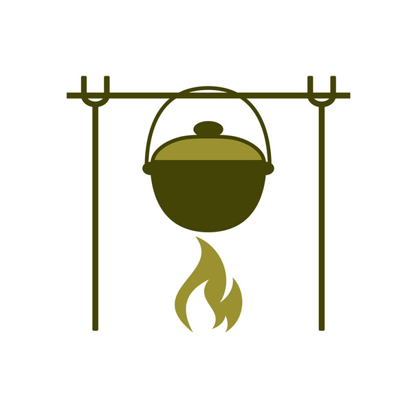 Tűz és a pot ikonra. Vektoros illusztráció - Vektor, kép