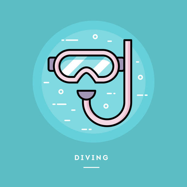 Diving mask, flat design thin line banner - Vecteur, image