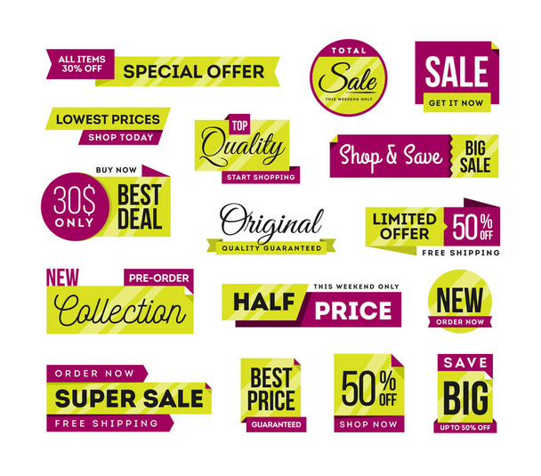Set of promotional badges and sale tags, modern design - Vector, Image