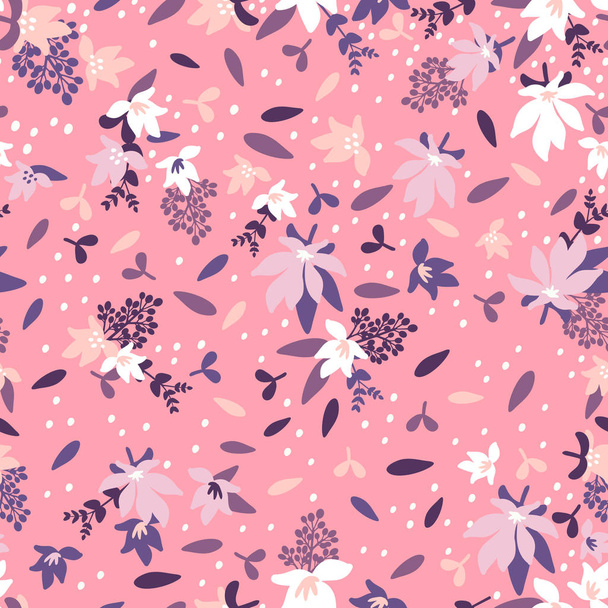Padrão floral sem costura. Moda padrão têxtil com folhas decorativas, flores e ramos em tons rosa poeira. Ilustração vetorial
. - Vetor, Imagem