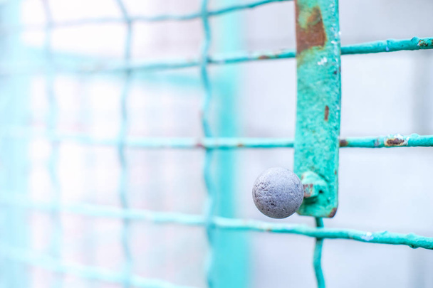fence and the wicket of the welded wire mesh green color with black round handle - Foto, Imagen