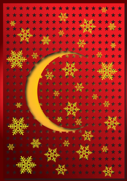 Snowflakes and half sun on a punched red sheet. Merry Solstice background - Vector, Image