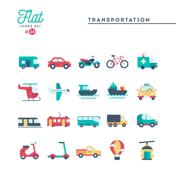 Transport et véhicules, ensemble d'icônes plates
 - Vecteur, image