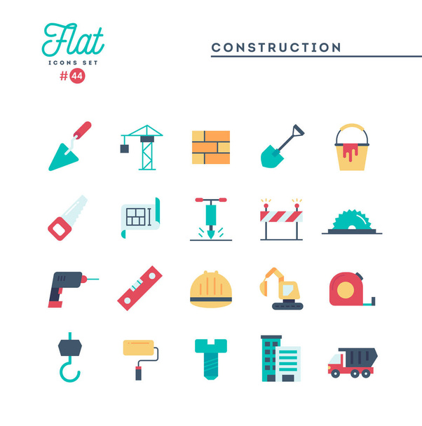 Construction, building, project, tools and more, flat icons set - Vector, Image