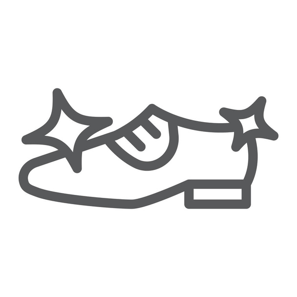 靴のクリーニング ライン アイコン、きれいとシューズ、履物記号、ベクトル グラフィックス、白い背景、eps 10 の線形パターンをシャイニング. - ベクター画像