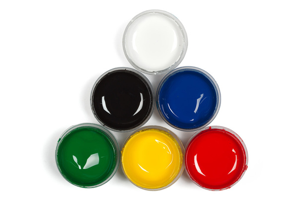 kleurrijke verf, geïsoleerd op een witte achtergrond, met knippen pat - Foto, afbeelding