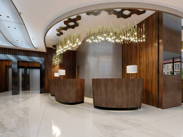Reception desk with lobby entrance and lounge area. 3D Rendering - Photo, Image