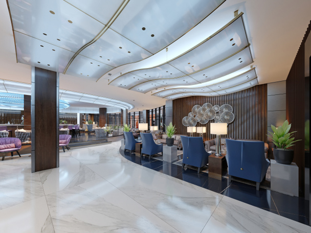 luxuriöses Interieur Lounge-Bereich des Fünf-Sterne-Luxushotels. Innenausbau. 3D-Darstellung - Foto, Bild
