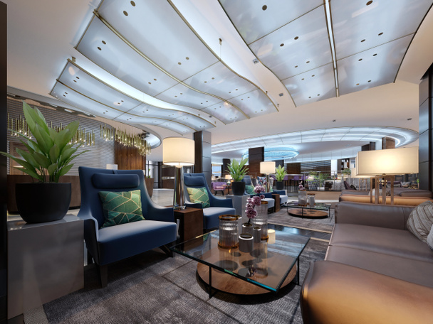 Lussuosa area salotto di design interno dell'hotel di lusso a cinque stelle. Interior design. Rendering 3D
 - Foto, immagini